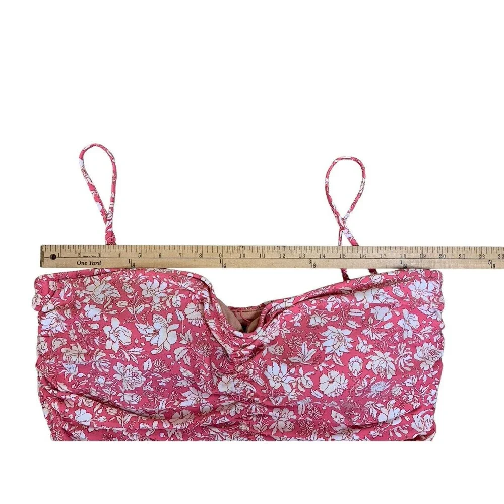 J. Crew Women's 24 Pink Tossed Floral Ruched Sweetheart One-Piece Swimsuit New! - Picture 4 of 11